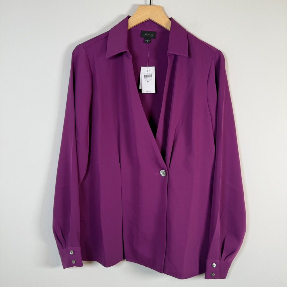 NEW J.Jill Wearever Collection Blouse Blazer Shirt Medium Ultraviolet Button NWT